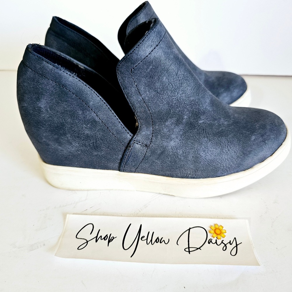 Journeys Collection Navy Blue Wedge Sneakers Side Cutout Platform Streetwear 8.5